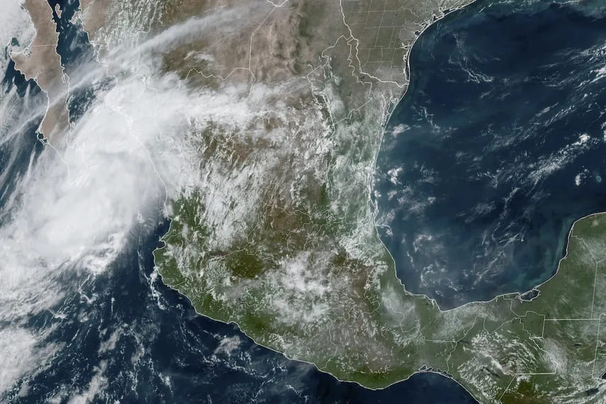 This satellite image taken at 12:40 p.m. EDT on September 13, 2024 and provided by the U.S. National Oceanic and Atmospheric Administration (NOAA) -- shows Tropical Storm Ileana in Baja California Sur, Mexico. 